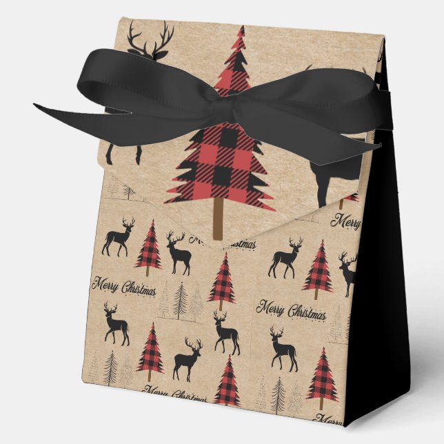Red Buffalo Plaid & Merry Christmas Woodlands  Favor Boxes (Front)