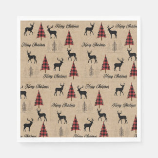 Red Buffalo Plaid & Merry Christmas Woodlands Napkins