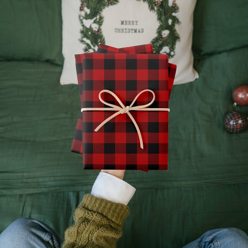 Red Buffalo Plaid  Merry Christmas Wrapping Paper Sheets