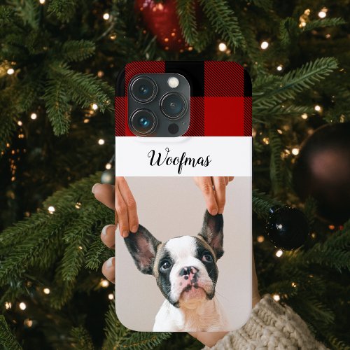 Red Buffalo Plaid  Merry Woofmas With Dog Photo C iPhone 13 Pro Case