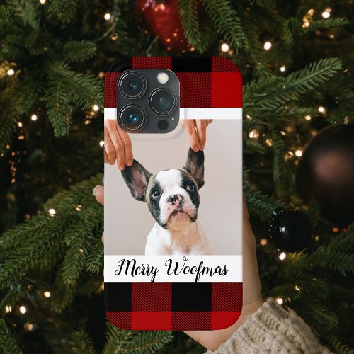 Red Buffalo Plaid  Merry Woofmas With Dog Photo iPhone 13 Pro Case