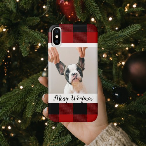 Red Buffalo Plaid  Merry Woofmas With Dog Photo iPhone XS Case
