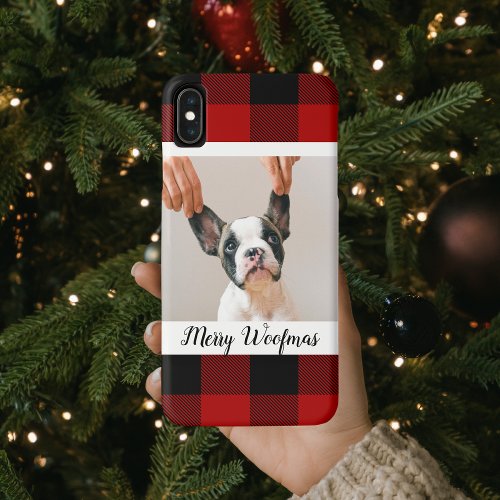 Red Buffalo Plaid  Merry Woofmas With Dog Photo iPhone XS Max Case