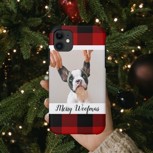 Red Buffalo Plaid  Merry Woofmas With Dog Photo iPhone 11 Case