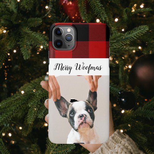 Red Buffalo Plaid  Merry Woofmas With Dog Photo i iPhone 11Pro Max Case