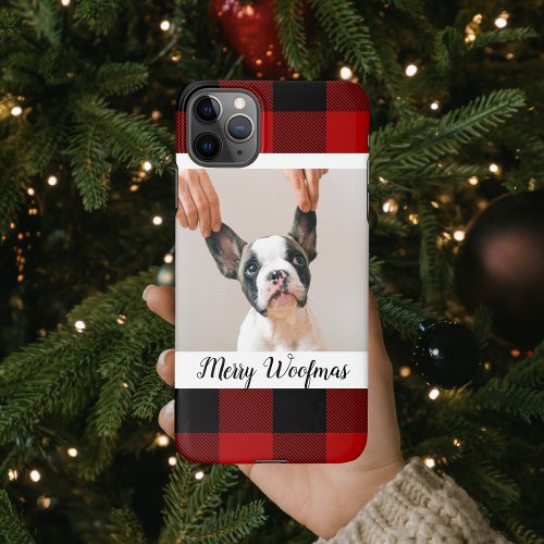 Red Buffalo Plaid  Merry Woofmas With Dog Photo iPhone 11Pro Max Case