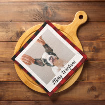 Red Buffalo Plaid & Merry Woofmas With Dog Photo Kitchen Towel