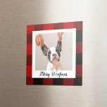 Red Buffalo Plaid & Merry Woofmas With Dog Photo Magnet<br><div class="desc">Red Buffalo Plaid & Merry Woofmas With Dog Photo</div>