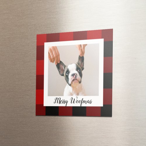 Red Buffalo Plaid  Merry Woofmas With Dog Photo Magnet