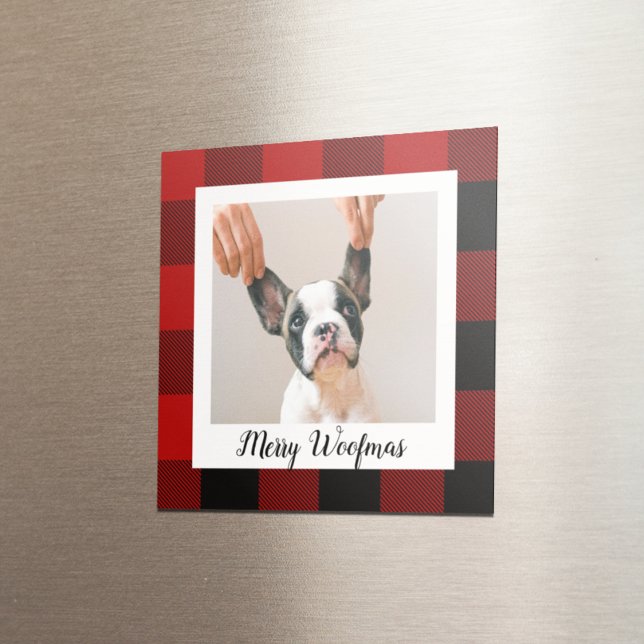 Red Buffalo Plaid & Merry Woofmas With Dog Photo Magnet (Creator Uploaded)