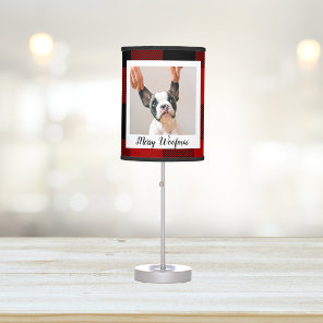 Red Buffalo Plaid & Merry Woofmas With Dog Photo Table Lamp