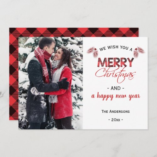 Red Buffalo Plaid  Modern Christmas Photo Holiday Card