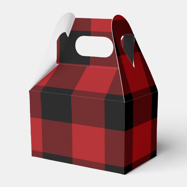 Red Buffalo Plaid Modern Rustic Country Party Favor Boxes (Front Side)