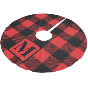 Red Buffalo Plaid Monogram Brushed Polyester Tree Skirt