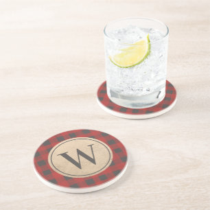 Red Buffalo Plaid Monogram Coaster