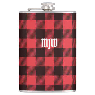 Red Buffalo Plaid Monogram Flask