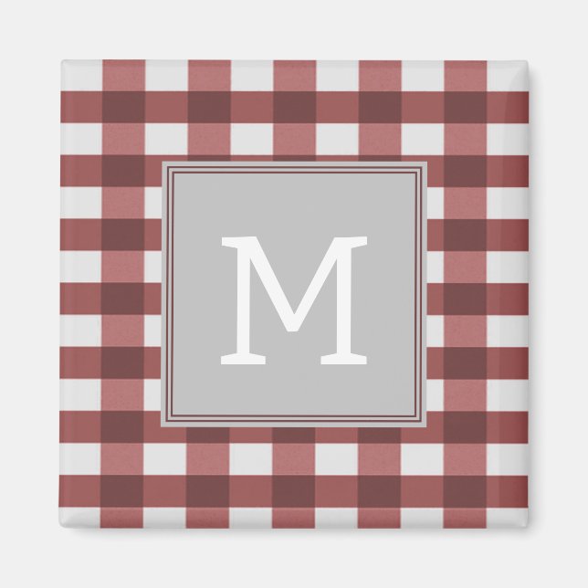 Red Buffalo Plaid Monogram Magnet (Front)