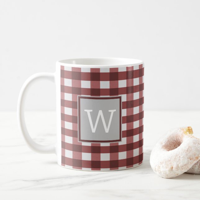 Red Buffalo Plaid Monogram Mug (With Donut)