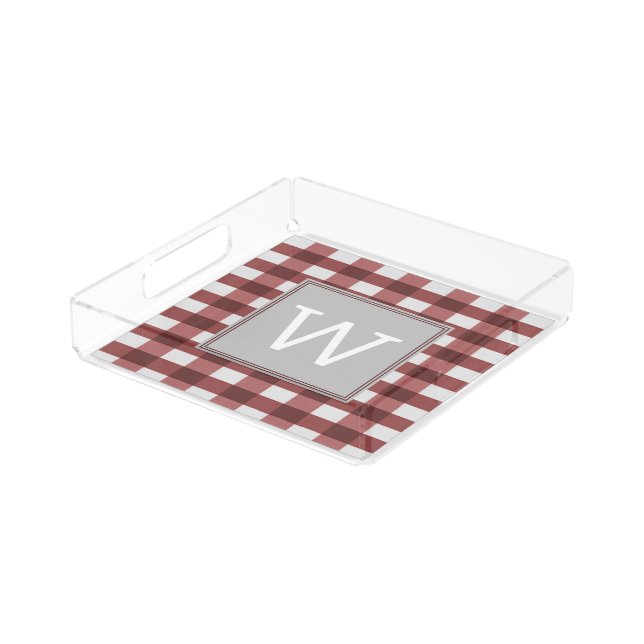 Red Buffalo Plaid Monogram Vanity Tray (Angled)