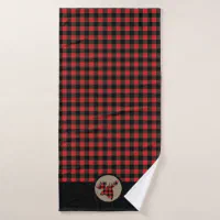 Christmas Red Vintage Truck Buffalo Plaid Add Name Bath Towel Set, Zazzle