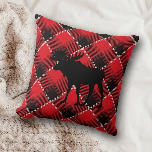 Red Buffalo Plaid Moose Throw Pillow