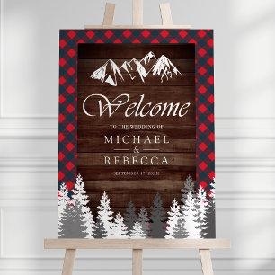 Red Buffalo Plaid Mountain Wedding Welcome Sign