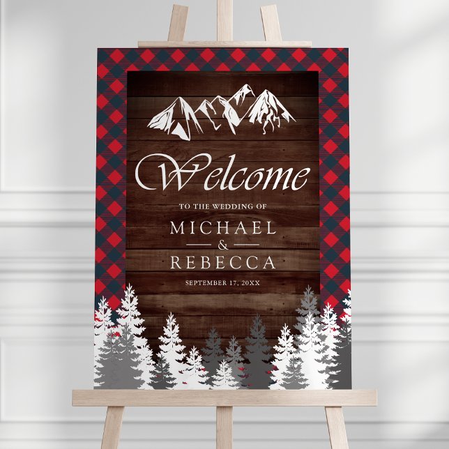Red Buffalo Plaid Mountain Wedding Welcome Sign (Creator Uploaded)