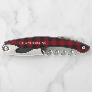 Red Buffalo Plaid Name Waiter's Corkscrew