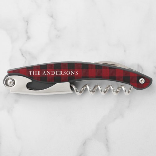 Red Buffalo Plaid Name Waiters Corkscrew