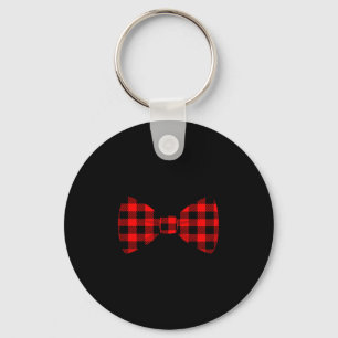 Red Buffalo Plaid Neck Bow Tie Matching Christmas Keychain