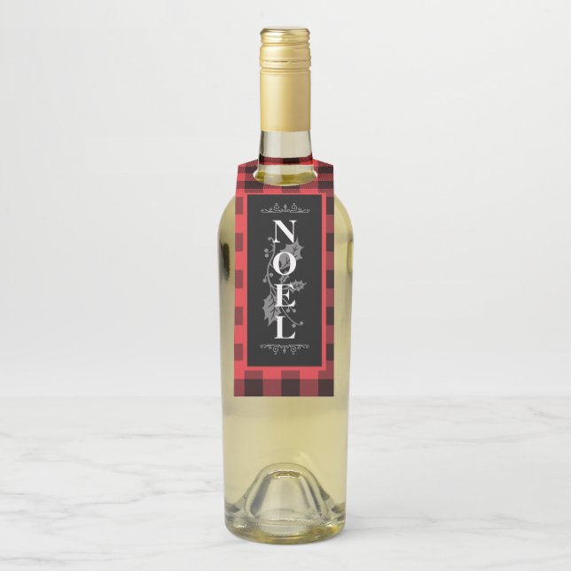 Red Buffalo Plaid NOEL Christmas Bottle Hanger Tag (On Bottle)