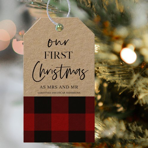 Red Buffalo Plaid  Our First Christmas Gift Tags