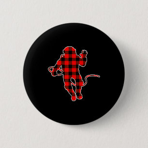 Red Buffalo Plaid Pajama Astronaut Christmas Button