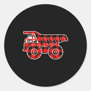 Red Buffalo Plaid Pajama Dump Truck Christmas Classic Round Sticker