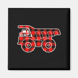 Red Buffalo Plaid Pajama Dump Truck Christmas  Magnet