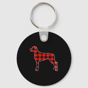 Red Buffalo Plaid Pajama Great Dane Christmas Dog Keychain