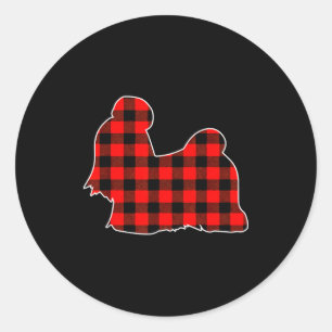 Red Buffalo Plaid Pajama Shih Tzu Christmas Dog Lo Classic Round Sticker