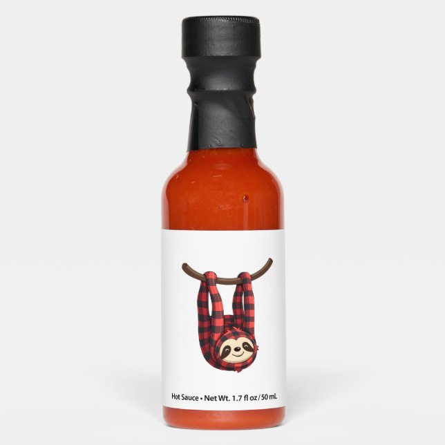 Red Buffalo Plaid Pajama Sloth Christmas (2) Hot Sauces (Front)