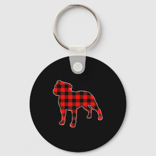 Red Buffalo Plaid Pajama Staffy Christmas Dog Love Keychain