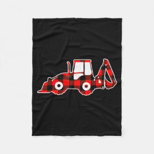 Red Buffalo Plaid Pajama Tractor Christmas Fleece Blanket