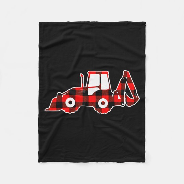 Red Buffalo Plaid Pajama Tractor Christmas  Fleece Blanket (Front)