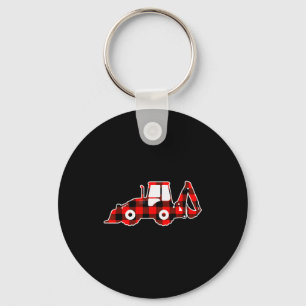 Red Buffalo Plaid Pajama Tractor Christmas Keychain