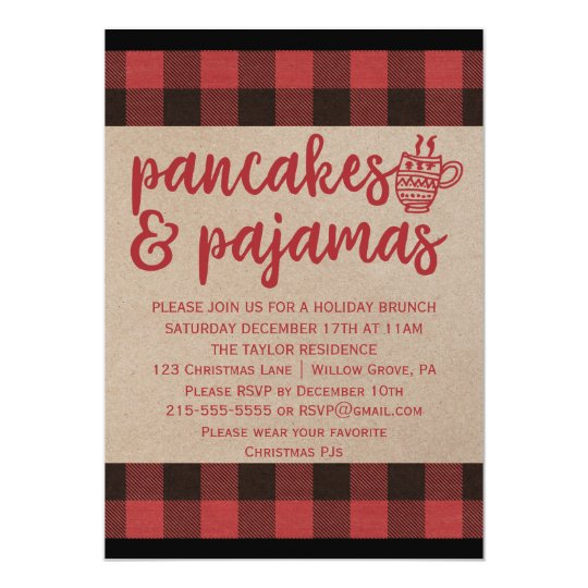 red buffalo plaid pancakes and pajamas party invitation zazzle com