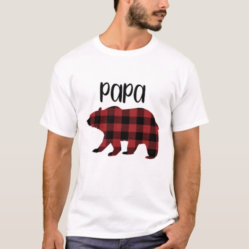 Red Buffalo Plaid Papa Bear Holiday Gift T_Shirt