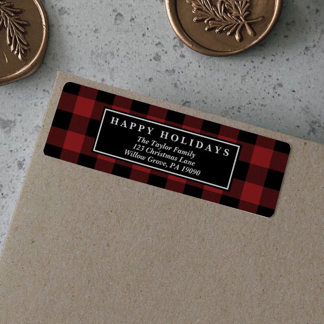 Red Buffalo Plaid Pattern Christmas Card Label (Creator Uploaded)