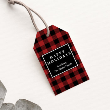 Red Buffalo Plaid Pattern Christmas Gift Tags by ChristmasPaperCo at Zazzle