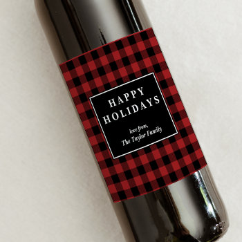 Red Buffalo Plaid Pattern Christmas Gift Wine Label by ChristmasPaperCo at Zazzle