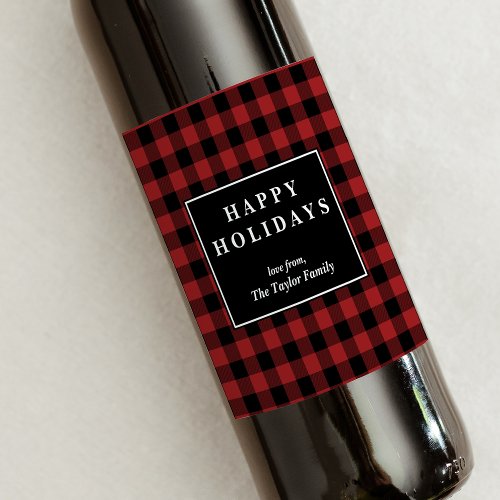 Red Buffalo Plaid Pattern Christmas Gift Wine Label
