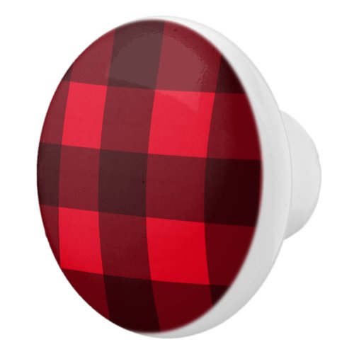 Red buffalo plaid pattern door and drawer knob