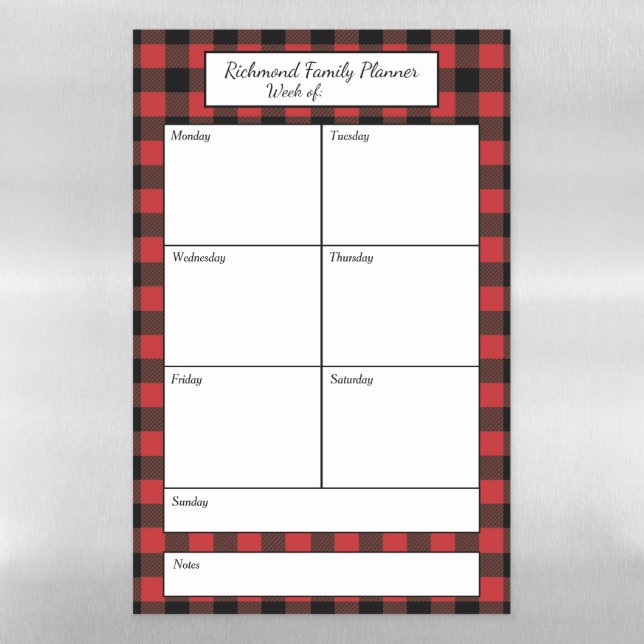 Red Buffalo Plaid Pattern Family Planner Magnetic Dry Erase Sheet (Vertical)
